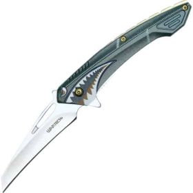 Assisted Open Folding Pocket Knife Greenwith Flying Shark Design