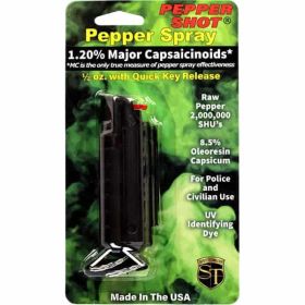 Pepper Shot 1.2% MC 1/2 oz pepper spray hard case belt clip and quick release keychain (Option: Black)