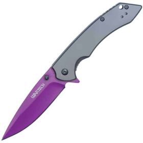 Assisted Open Folding Pocket Knife with Grey handle and (Option: PurpleBlade)