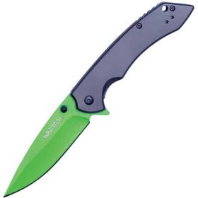 Assisted Open Folding Pocket Knife with Grey handle and (Option: GreenBlade)