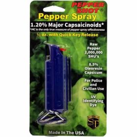 Pepper Shot 1.2% MC 1/2 oz pepper spray hard case belt clip and quick release keychain (Option: Blue)