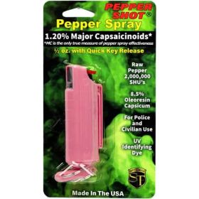 Pepper Shot 1.2% MC 1/2 oz pepper spray hard case belt clip and quick release keychain (Option: Pink)
